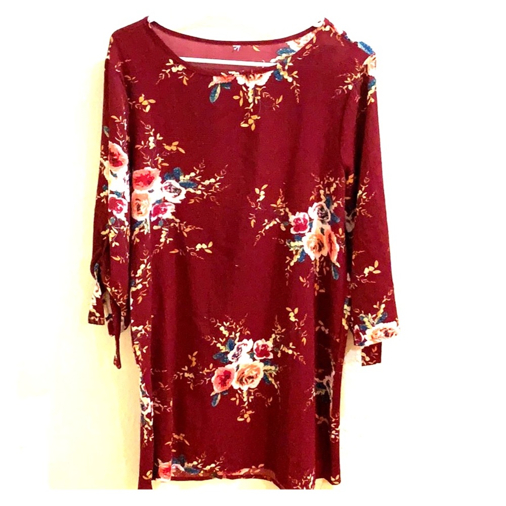 Burgundy floral print dress